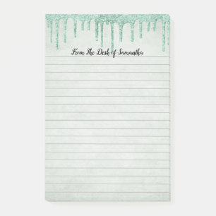 Personalized Green Dripping Glitter  Post-it Notes