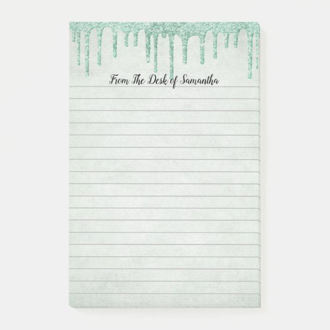 Personalized Green Dripping Glitter  Post-it Notes (Front)