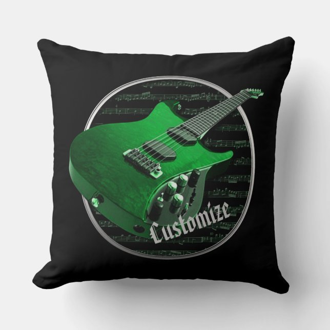 Personalized Green Electric Guitar Throw Pillow (Front)