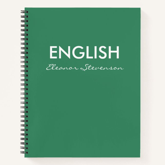 Personalized Green English Class School Notebook (Front)