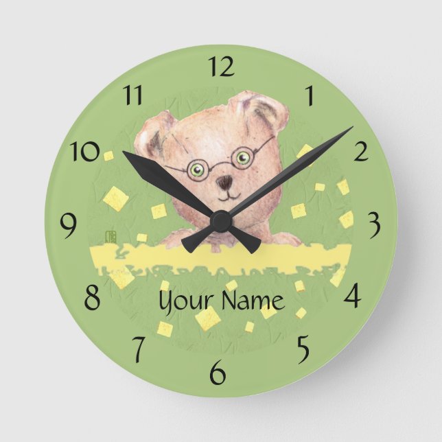 Personalized Green-eyed Teddy Round Wall Clock (Front)