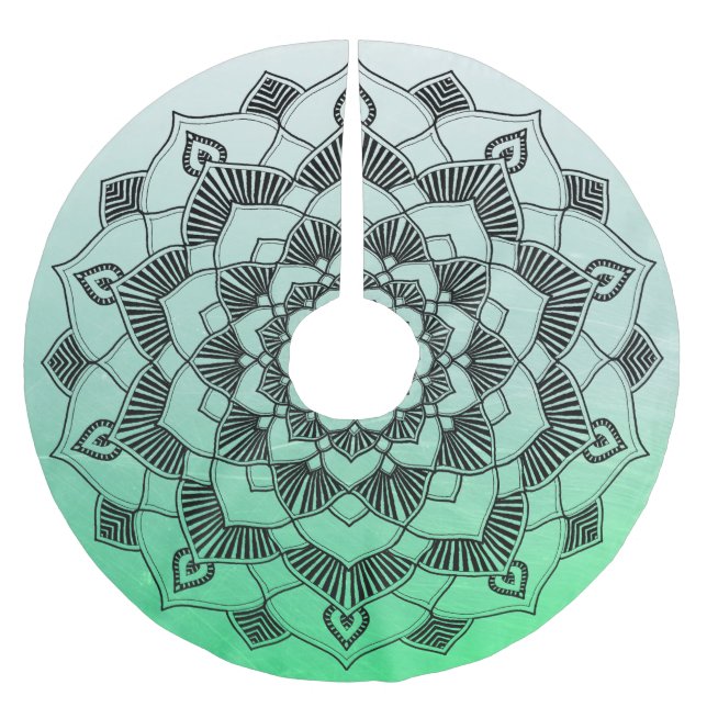 Personalized Green Fade Mandala Christmas Skirt Brushed Polyester Tree Skirt (Front)