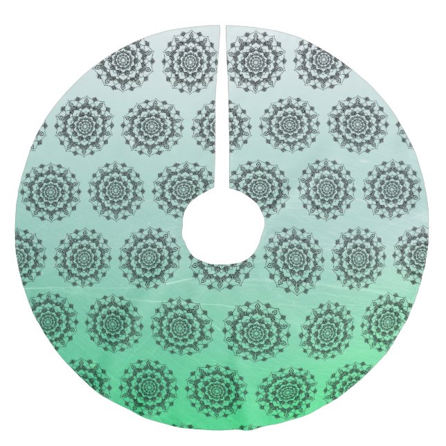 Personalized Green Fade Mandala Christmas Skirt Brushed Polyester Tree Skirt (Front)