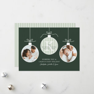 Personalized Green Family Monogram Photo Holiday Card