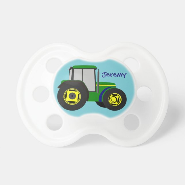 Personalized Green Farm Tractor Pacifier (Front)