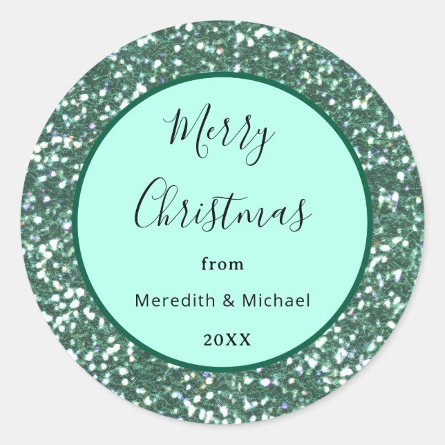 Personalized Green Faux Glitter  Classic Round Sticker (Front)