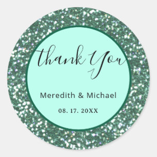 Personalized Green Faux Glitter Classic Round Sticker