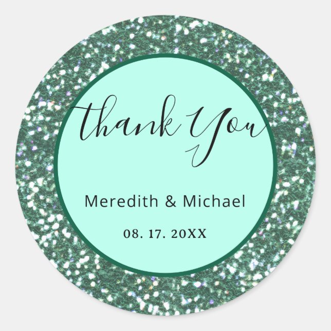 Personalized Green Faux Glitter Classic Round Sticker (Front)
