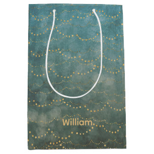 Personalized Green& Faux Gold Fairy Litghts Medium Gift Bag
