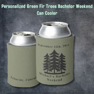 Personalized Green Fir Trees Bachelor Weekend  Can Cooler