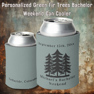 Personalized Green Fir Trees Bachelor Weekend Can Cooler