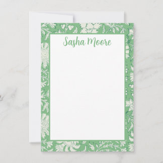 Personalized Green Floral Block Print Stationery Thank You Card