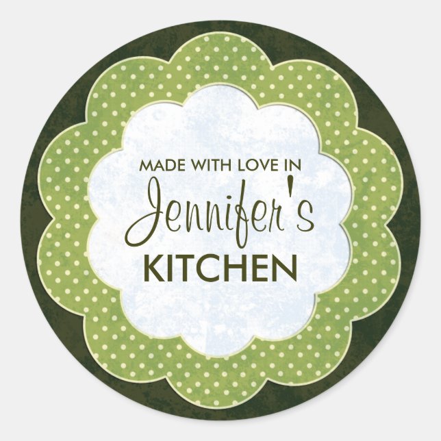 Personalized Green Floral Dot Canning Stickers (Front)