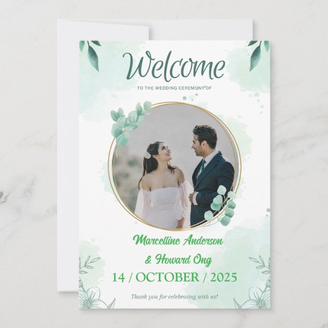 Personalized Green floral eucalyptus wedding  Invitation (Front)