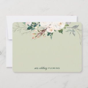 Personalized Green Floral Watercolor Greenery Mrs Card