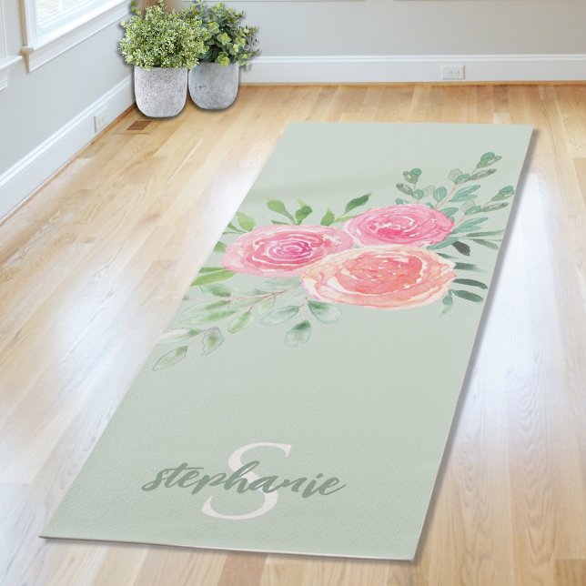 Personalized Green Floral Yoga Mat (Creator Uploaded)