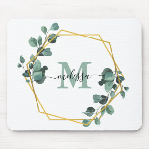 Personalized  Green Foilage Floral Mouse Pad