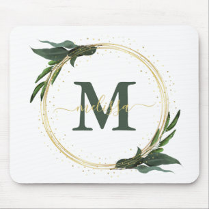 Personalized  Green Foilage with Gold  Mouse Pad