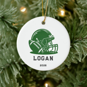 Personalized Green Football Helmet Ornament