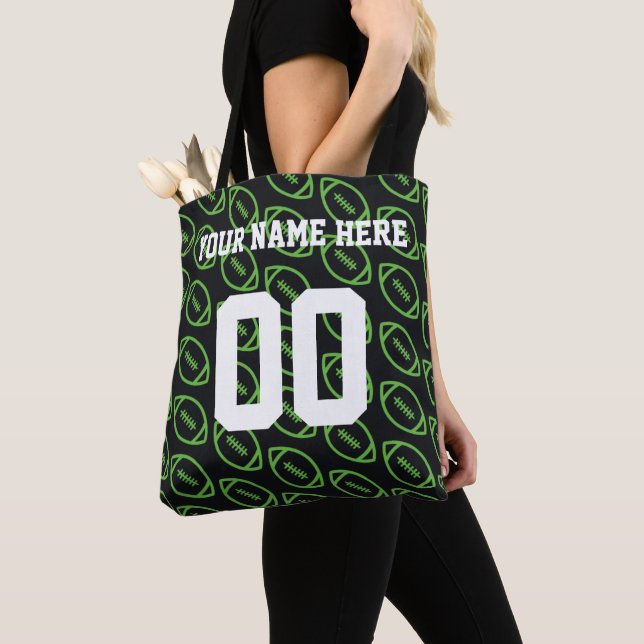 Personalized Green Football Sports Tote Bag (Close Up)