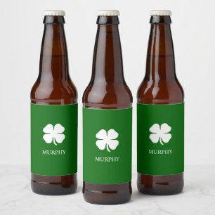 Personalized Green Four Leaf Clover Irish Beer Bottle Label
