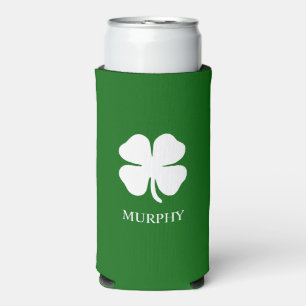 Personalized Green Four Leaf Clover Irish  Seltzer Can Cooler