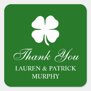 Personalized Green Four Leaf Clover Irish  Square Sticker