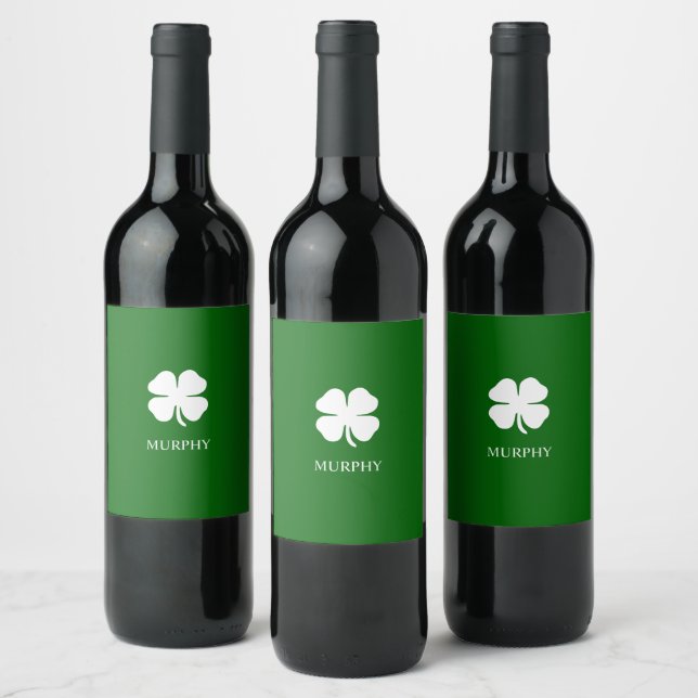 Personalized Green Four Leaf Clover Irish  Wine Label (Bottles)