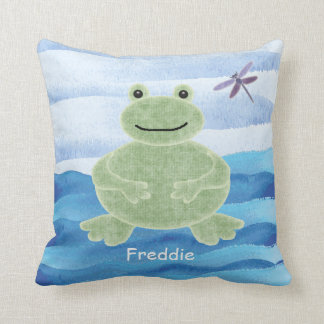 Personalized Green Frog Pillow with Dragonfly