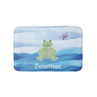 Personalized Green Frog with Dragonfly for kids Bath Mat