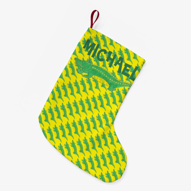 Personalized Green Gator Alligator Croc Crocodile Small Christmas Stocking (Front (Hanging))