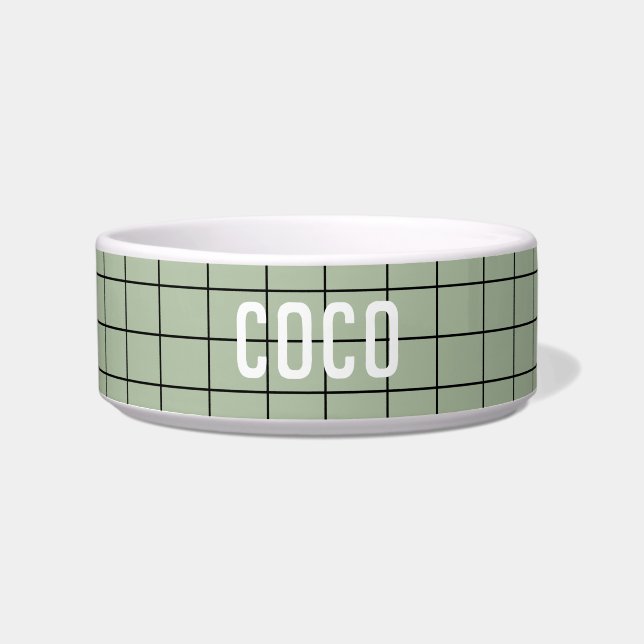 Personalized Green Geometric Custom Name Pet Bowl (Front)