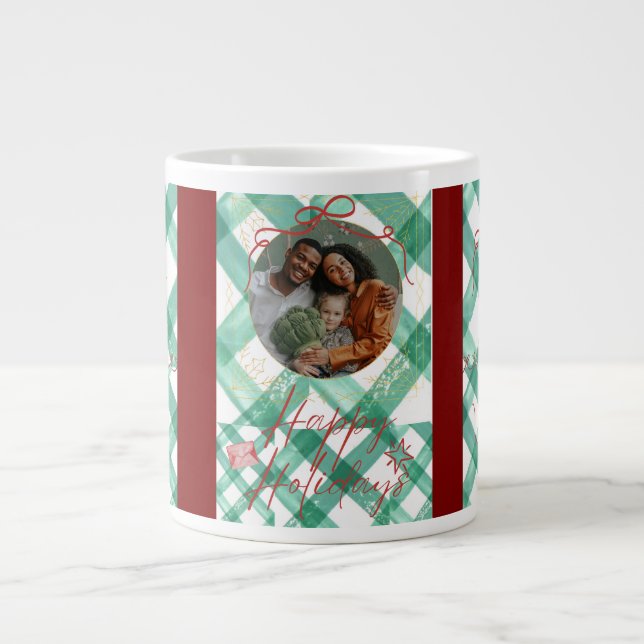 Personalized green gingham christmas  large coffee mug (Front)