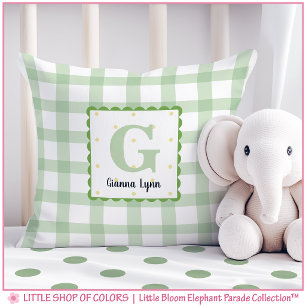 Personalized Green Gingham Monogram Nursery Throw Pillow