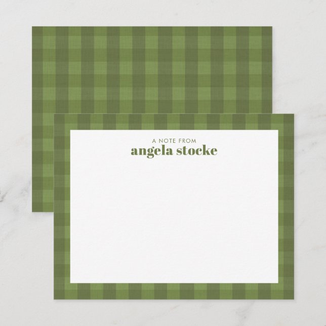 Personalized Green Gingham Plaid Card (Front/Back)