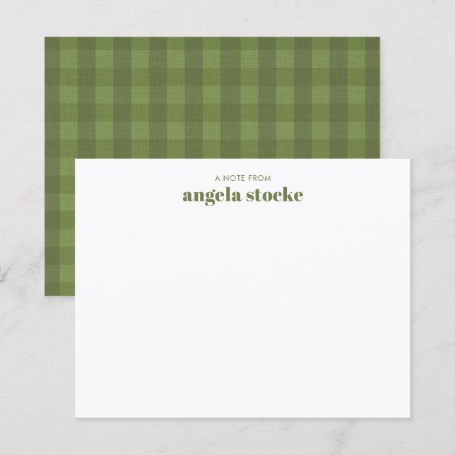 Personalized Green Gingham Plaid Card (Front/Back)