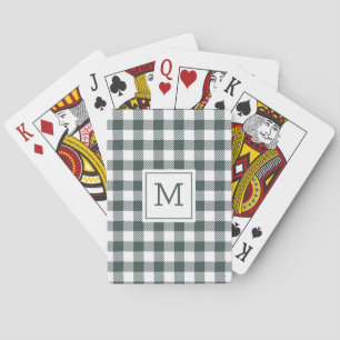 Personalized Green Gingham Plaid Monogram Playing Cards