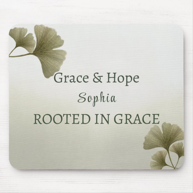 Personalized Green Ginkgo Leaf Custom Name Mouse Pad (Front)