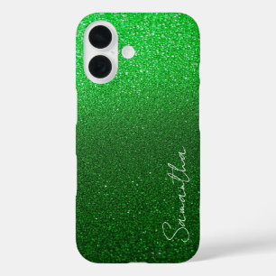 Personalized Green Glitter iPhone 16 Case