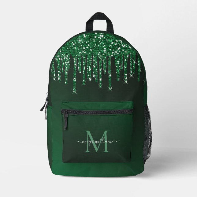 Personalized Green Glitter Drips  Printed Backpack (Front)