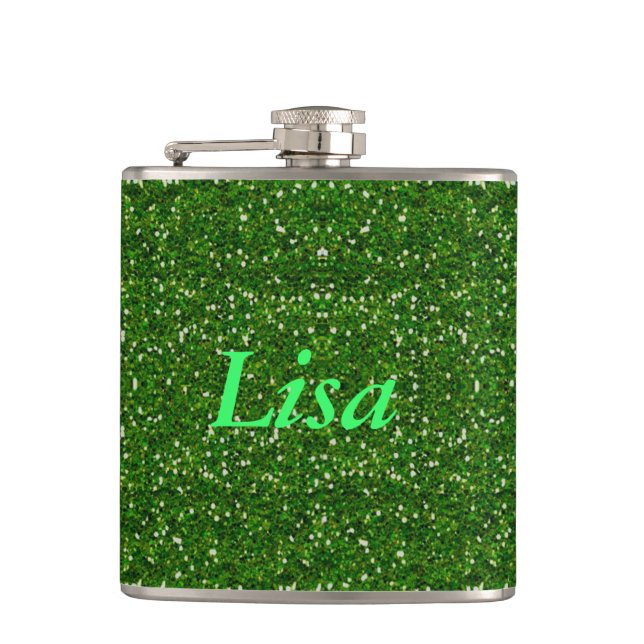 Personalized Green Glitter Flask (Front)