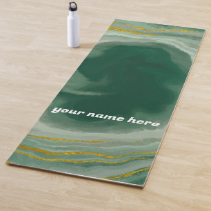 Personalized Green & Gold Agate Swirl Yoga Mat