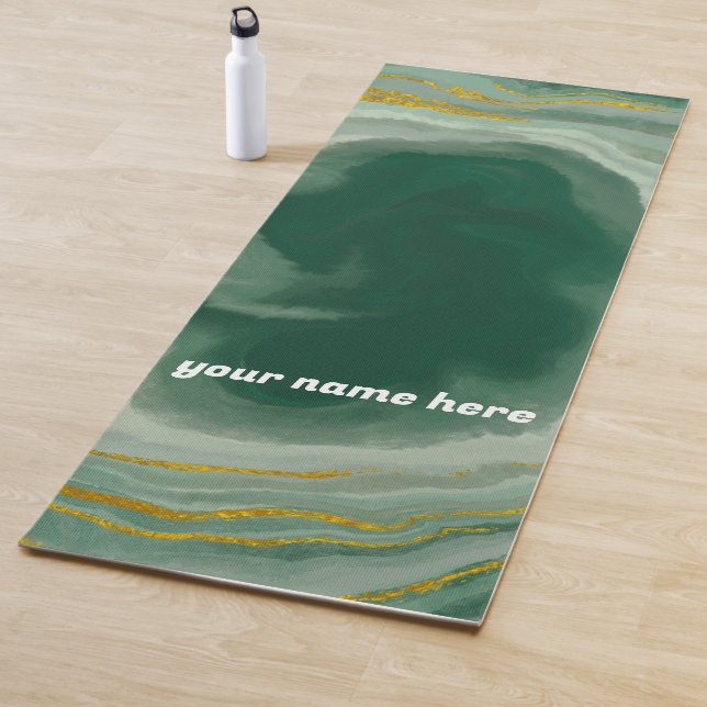 Personalized Green & Gold Agate Swirl Yoga Mat (In Situ)