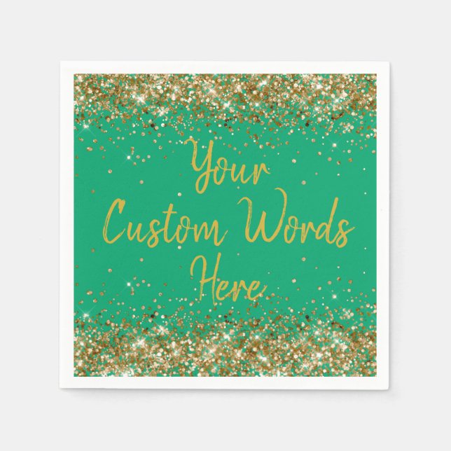 Personalized Green Gold Birthday Party Anniversary Napkin (Front)