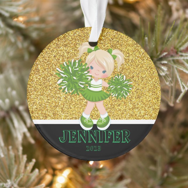 Personalized Green & Gold Cheerleading Ornament  (Tree)