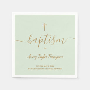 Personalized Green Gold Cross baptism elegant Napkin