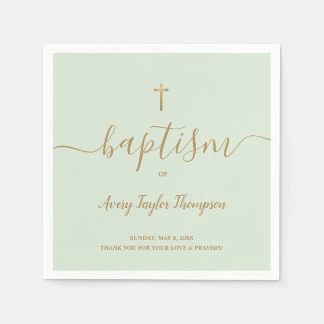 Personalized  Green Gold Cross baptism elegant  Napkin (Front)