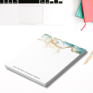 Personalized Green Gold Glitter Alcohol Ink Wash Notepad