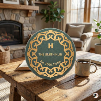 Personalized Green & Gold Mandala "The Smith Hub", Coaster