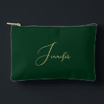 Personalized Green Gold Monogram Makeup Cosmetic Accessory Pouch<br><div class="desc">Create your own custom, personalized, beautiful modern elegant faux gold script / typography monogram monogrammed, durable Spun Polyester, mens womens dark forest green zippered cosmetic makeup toiletry bag golf beach accessory pouch. Simply type in your name / initials / monogram, to customize. Make a great gift for birthday, fathers day,...</div>
